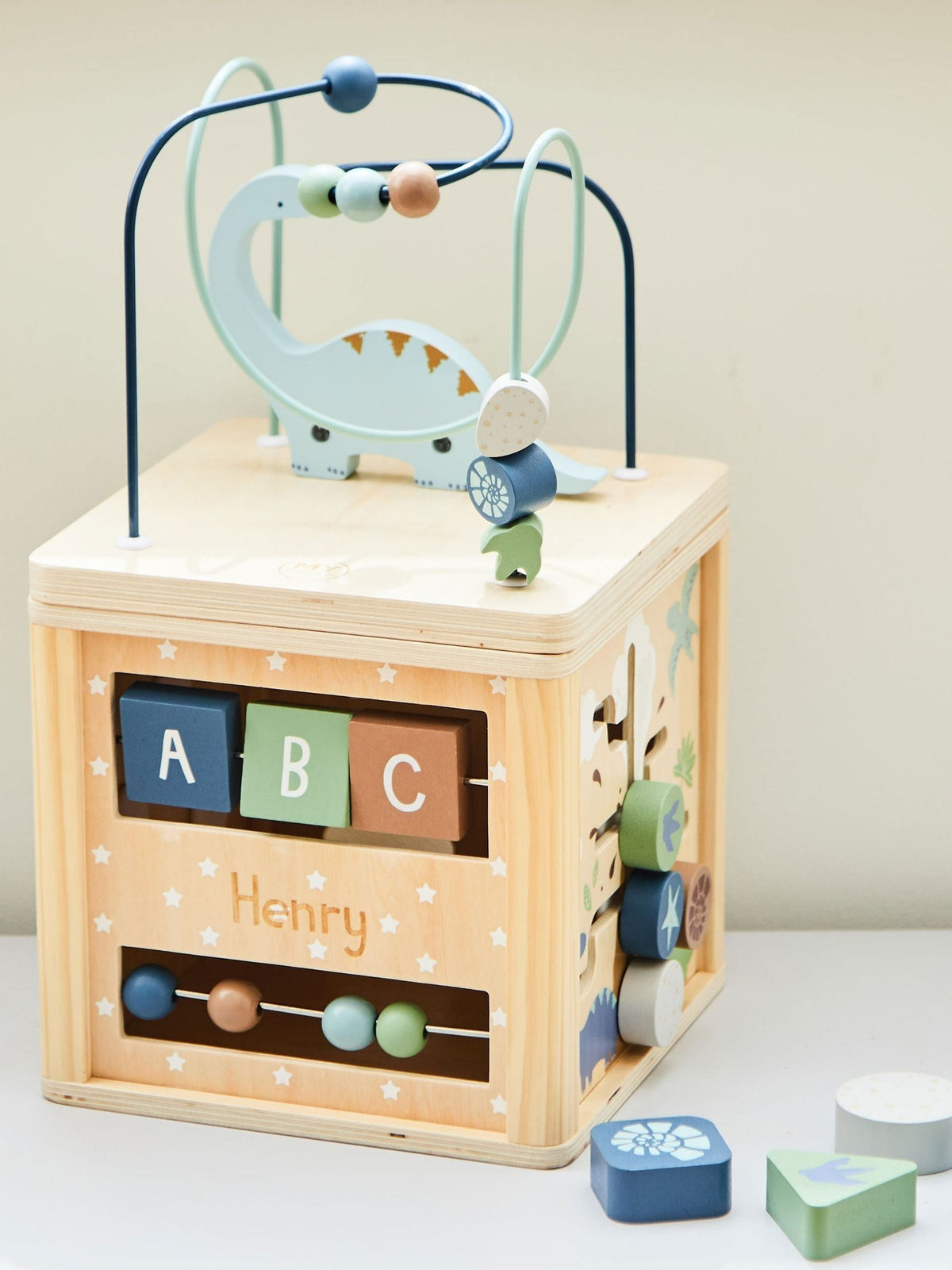 My 1st Years personalised dinosaur wooden activity cube, UK version