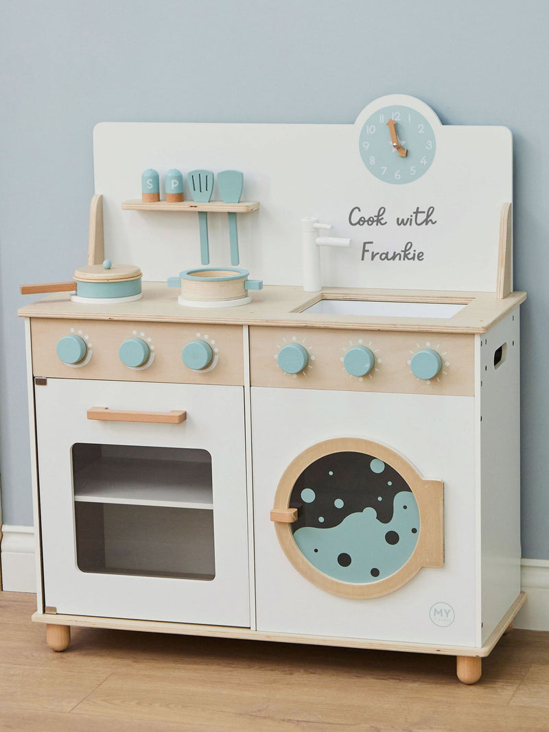 My 1st Years personalised wooden kitchen play set, imported from the UK
