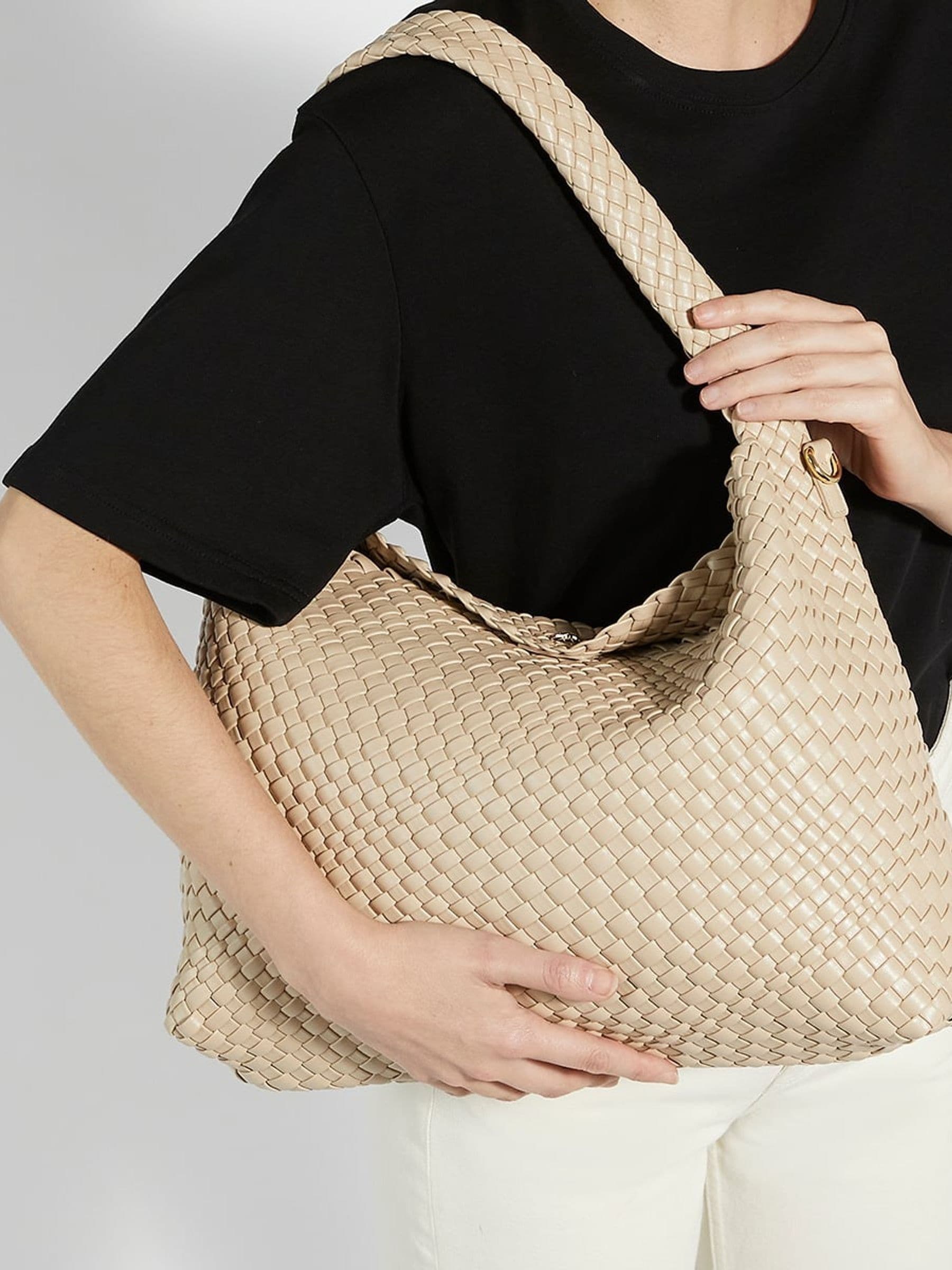 Dune London Brown Deliberate Large Woven Slouch Bag