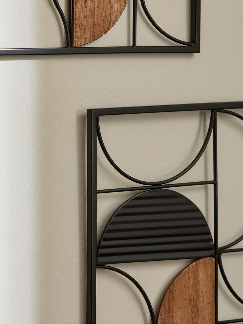 Bronx black metal abstract wall art set of 2, 30x30cm - British product