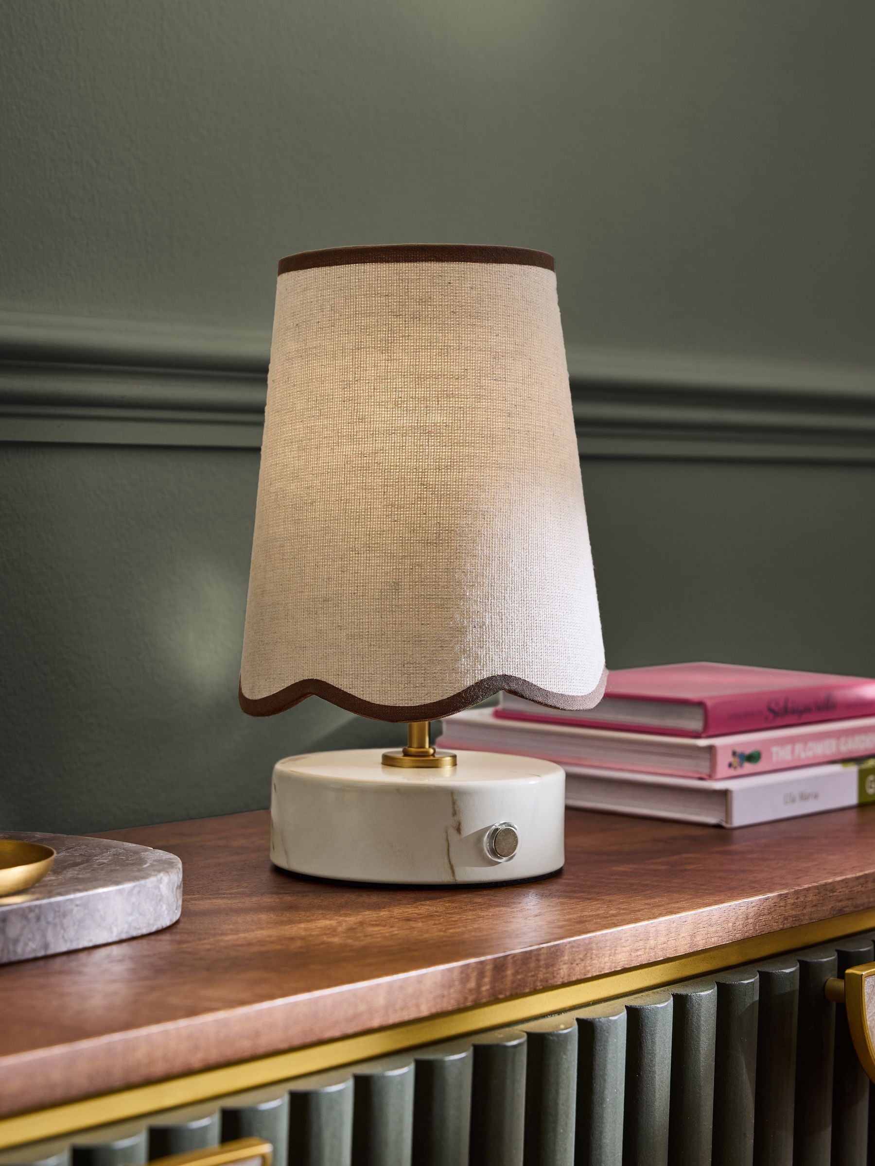 Clarke and Clarke Rattan/Brass Isla Rechargeable Wireless Touch Lamp