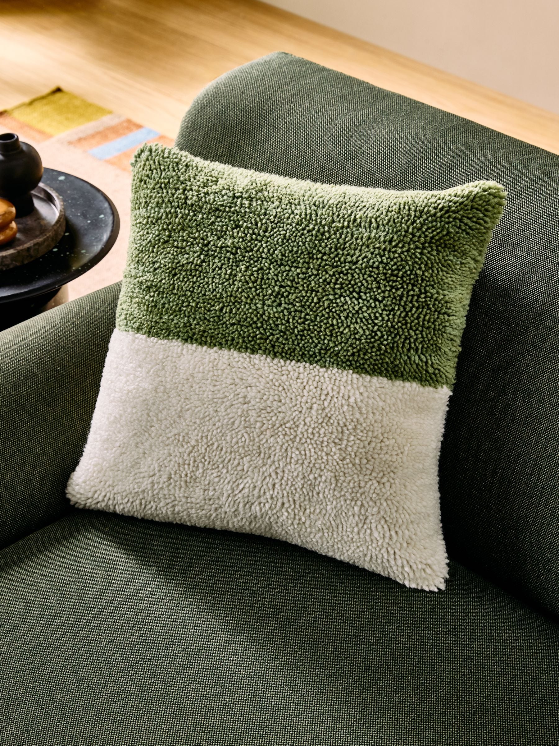 MADE.COM Green Lori tufted berber cushion, imported from the UK