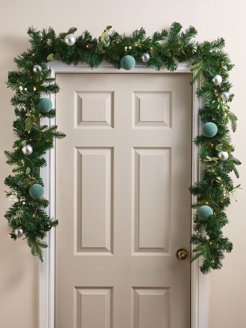 Green lit faux bauble Christmas garland small or large, UK version