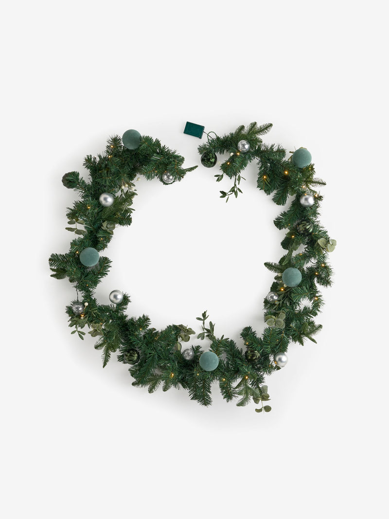 Green lit faux bauble Christmas garland small or large, UK version
