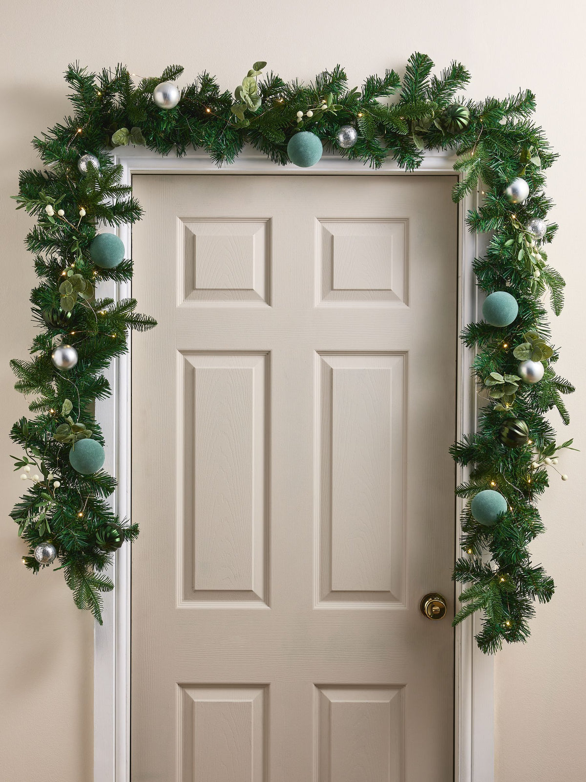 Green lit faux bauble Christmas garland small or large, UK version