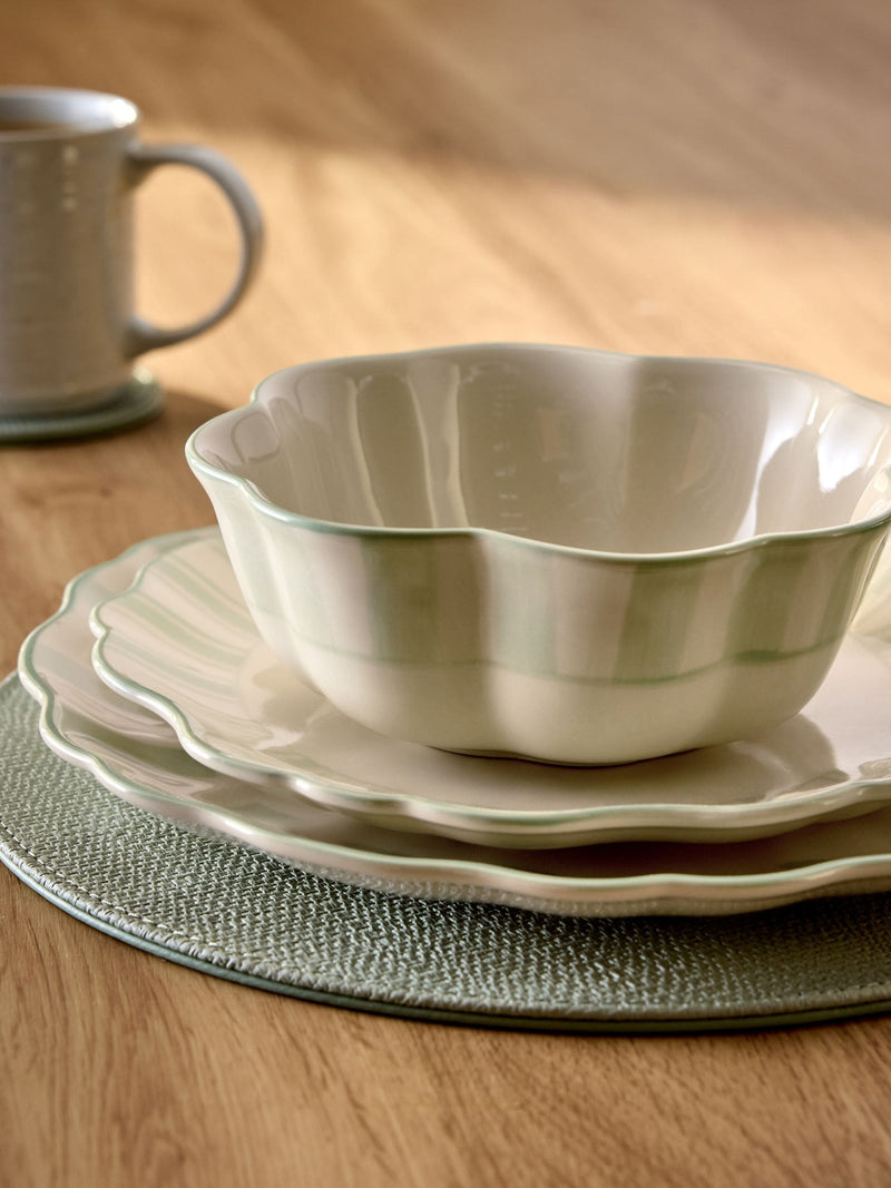 12 Piece Sage Green Hand Painted Stripe 12 Piece Set