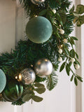 Green lit faux bauble Christmas wreath 48cm x 48cm, UK version