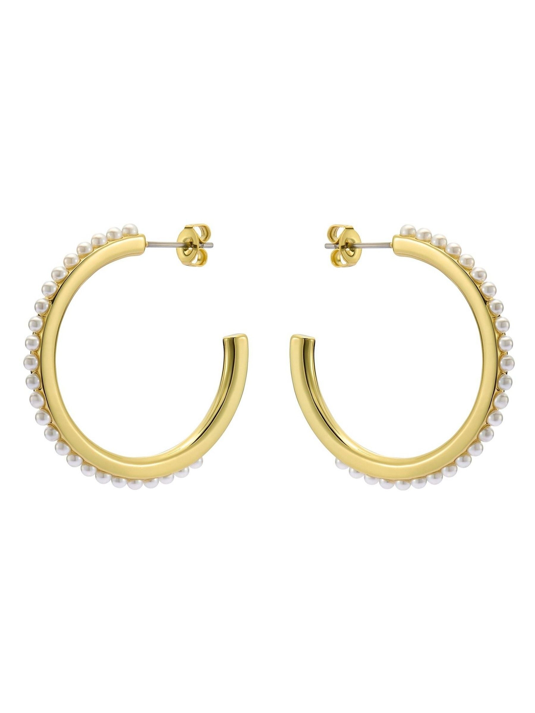 Ted Baker Gold Tone Pearl Peraa Medium Hoop Earrings (British brand)