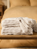 Soft chunky Light Natural Tassel Knit Throw, UK version