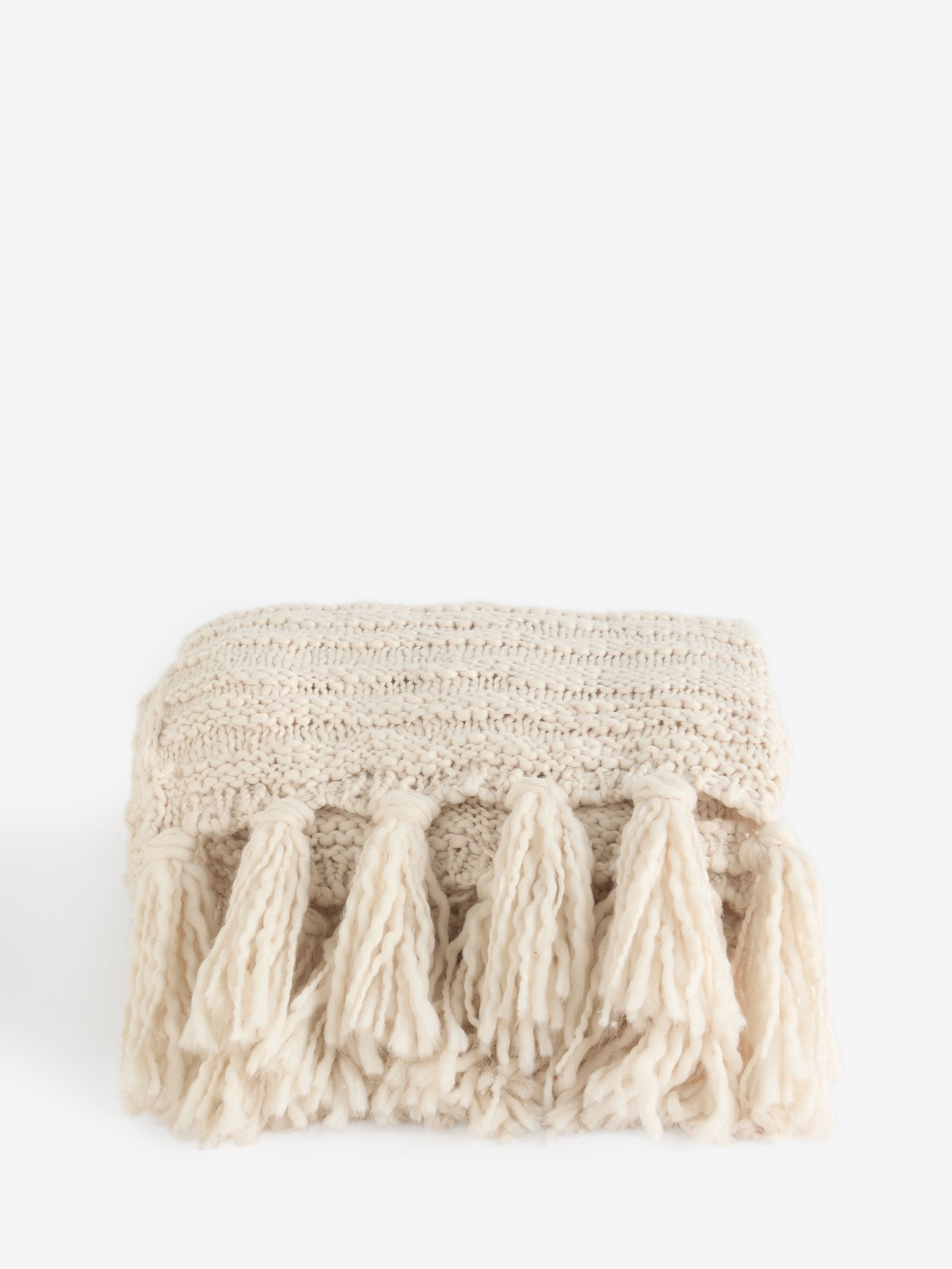Soft chunky Light Natural Tassel Knit Throw, UK version