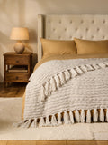 Soft chunky Light Natural Tassel Knit Throw, UK version