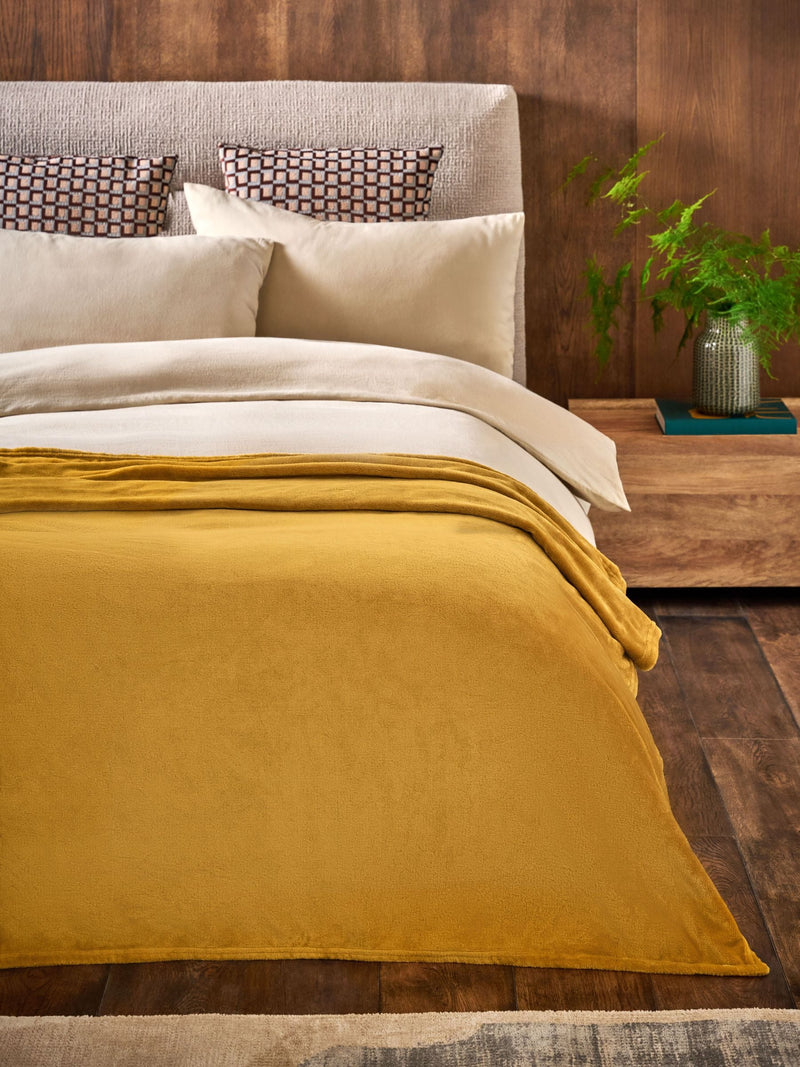 Ochre Yellow Plush Fleece Throw