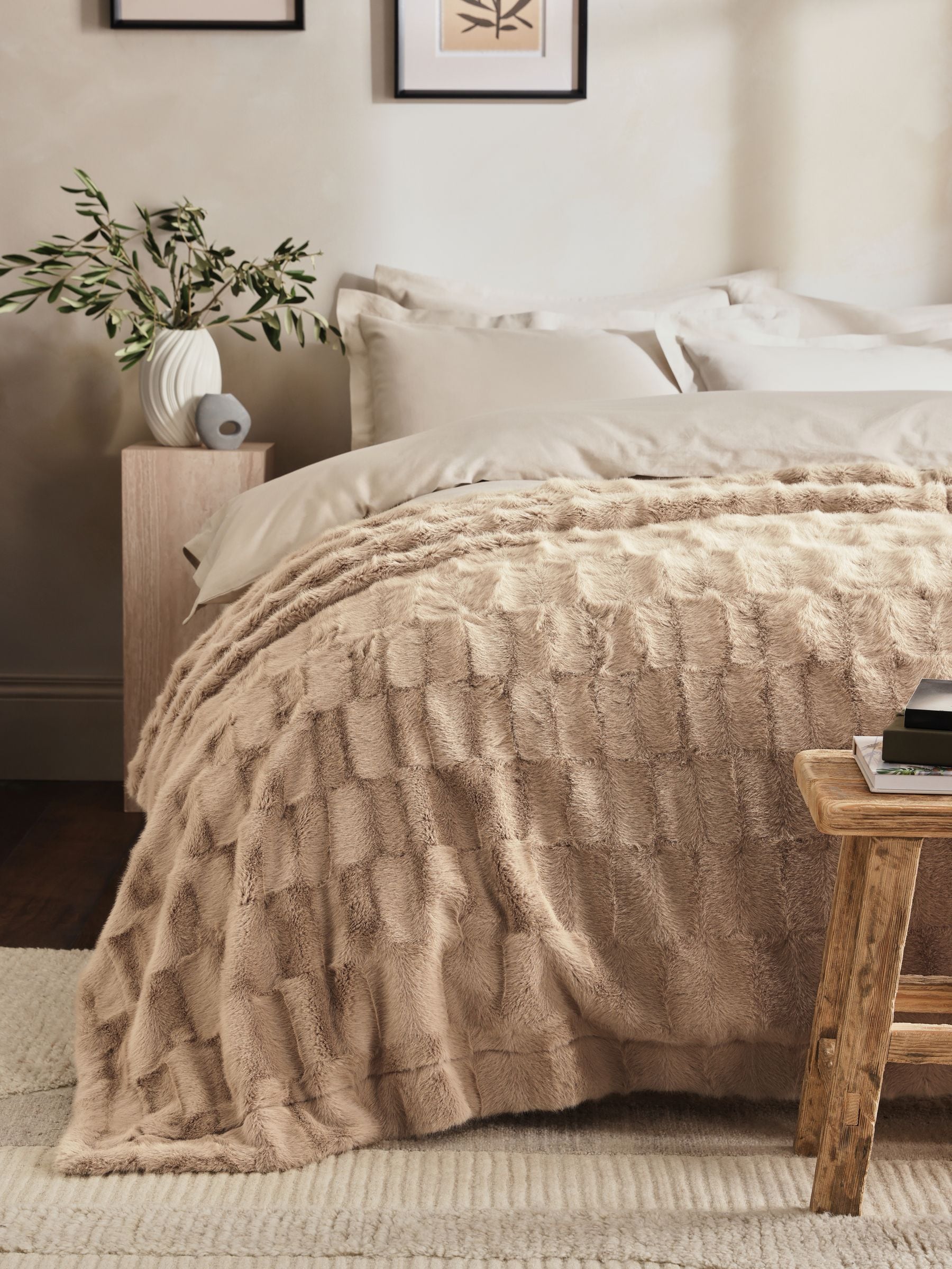 Natural Textured Check Throw