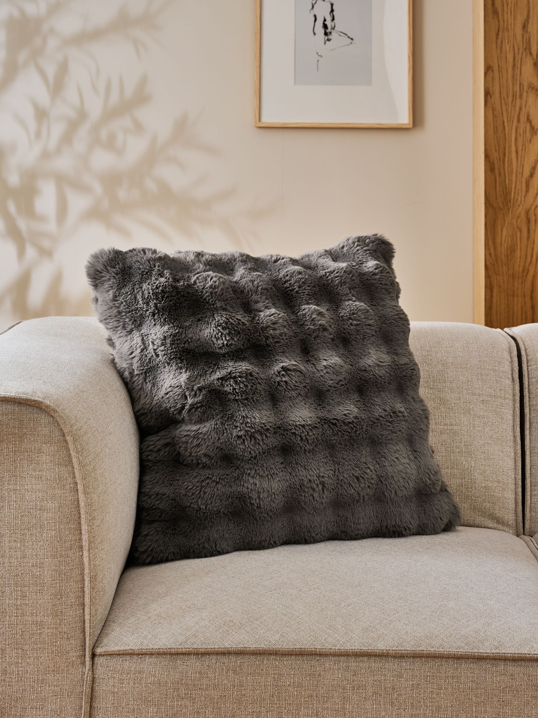 Aspen faux fur cushion 59x59cm charcoal grey, UK version