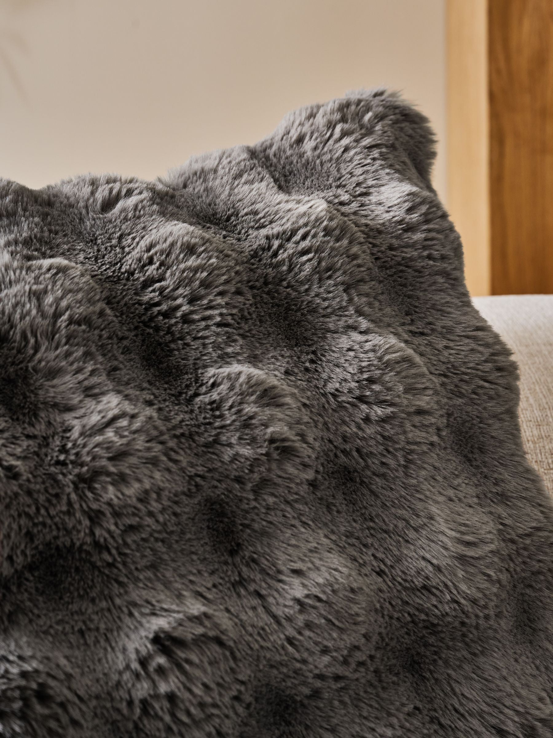 Aspen faux fur cushion 59x59cm charcoal grey, UK version