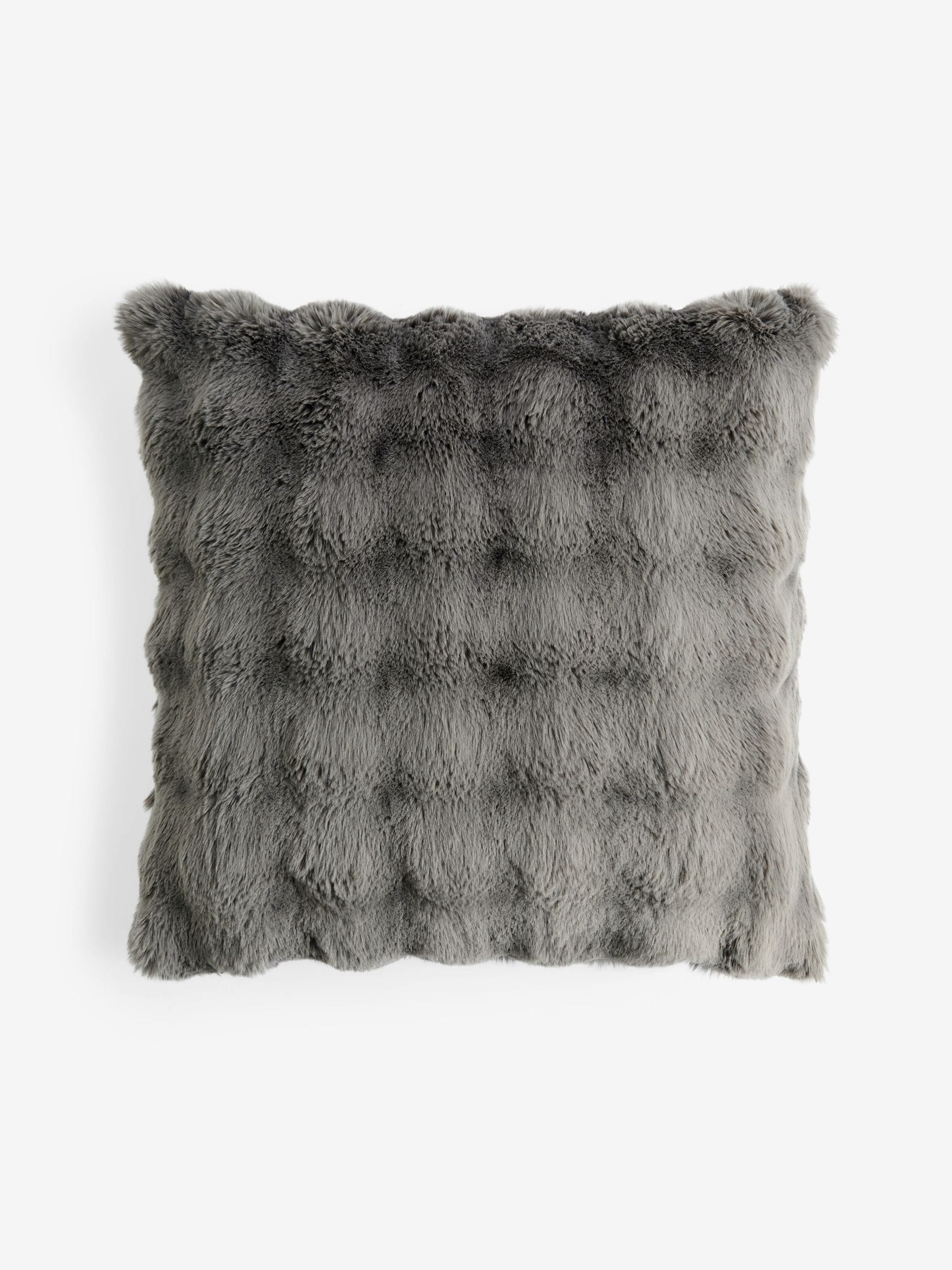 Aspen faux fur cushion 59x59cm charcoal grey, UK version