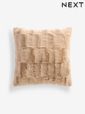 Natural textured faux fur check cushion 50cm, imported from the UK