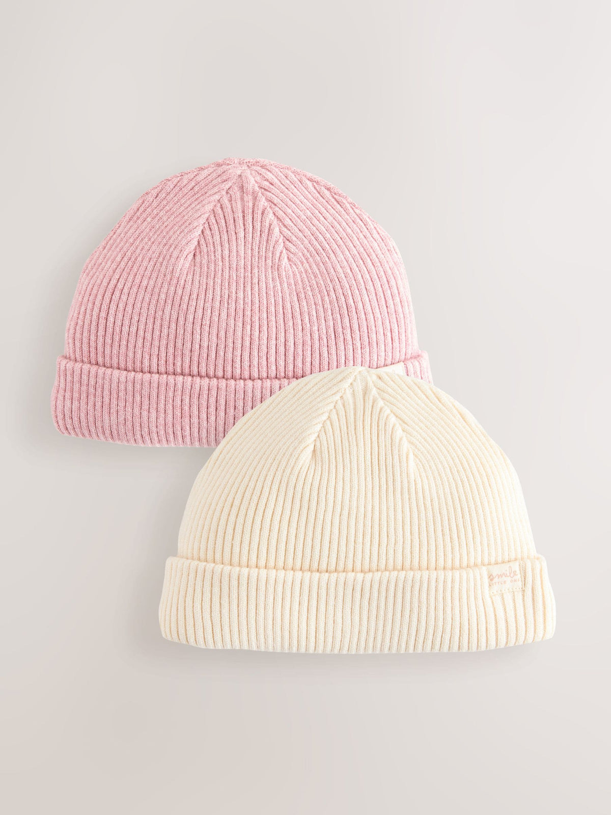 Pink cream cable knit baby beanies 2 pack - British product