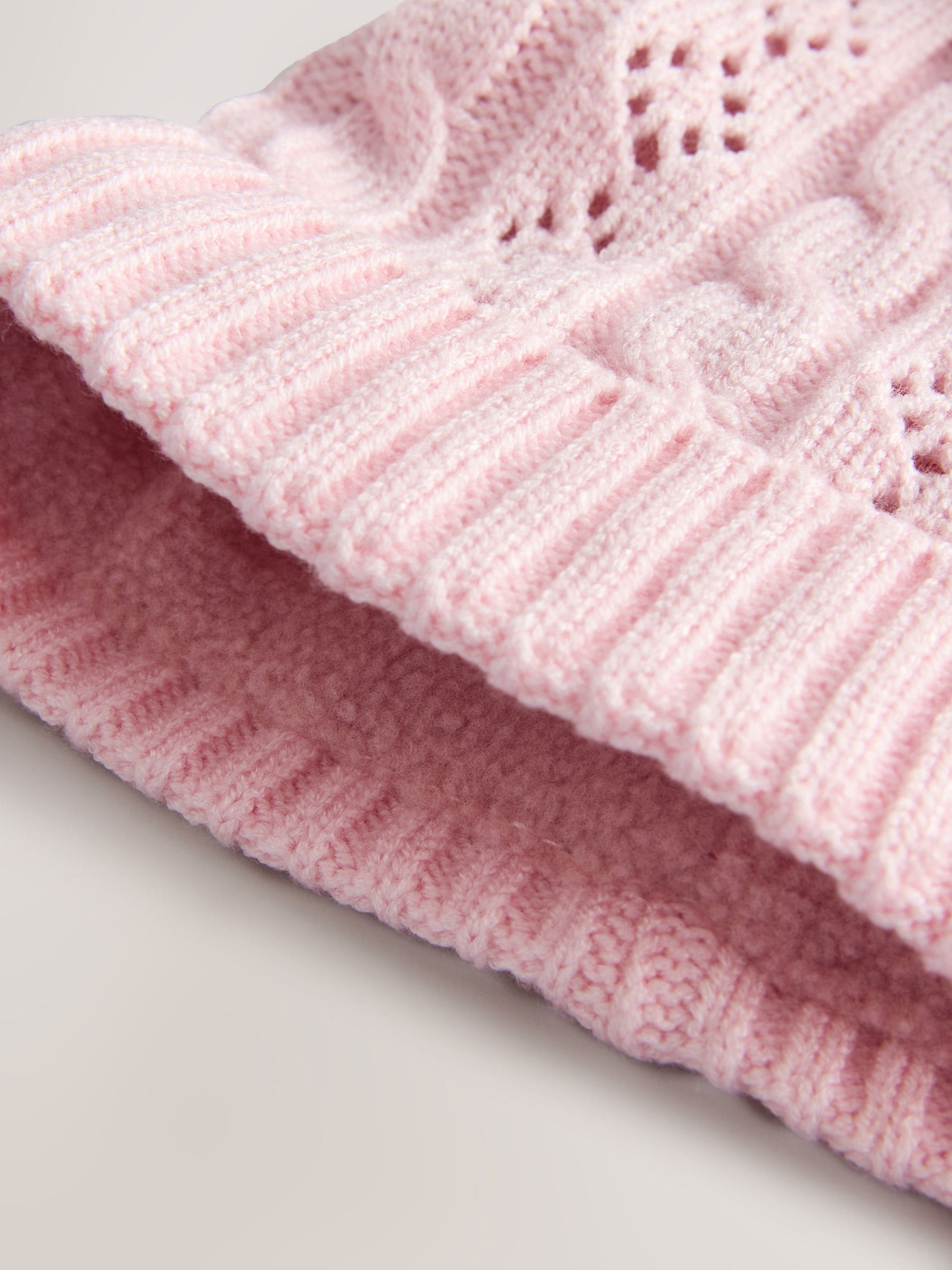 Pink Pointelle Cable Knitted Pom Hat - British product
