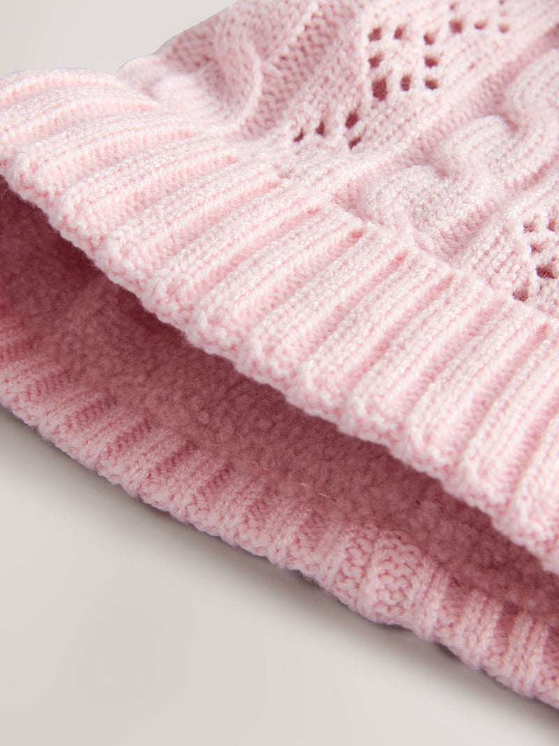 Pink Pointelle Cable Knitted Pom Hat - British product