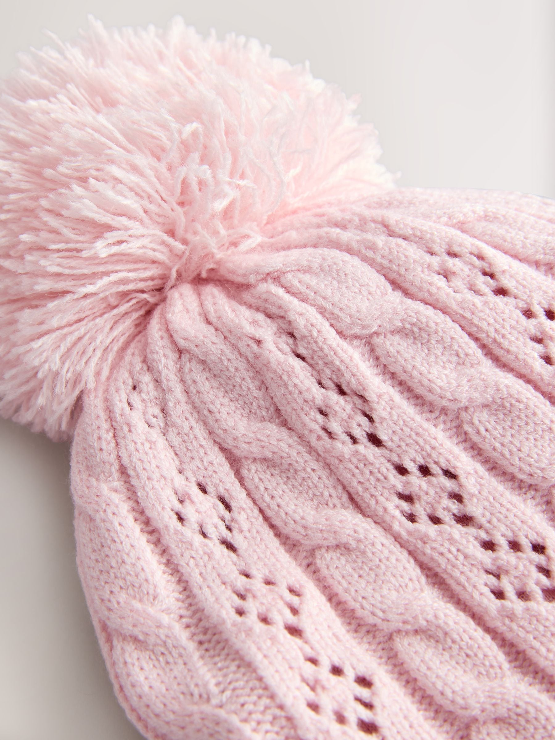 Pink Pointelle Cable Knitted Pom Hat - British product