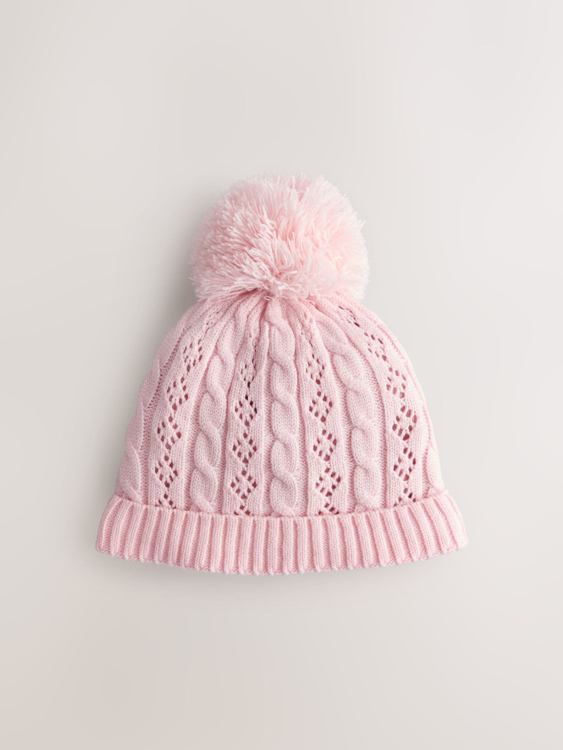Pink Pointelle Cable Knitted Pom Hat - British product