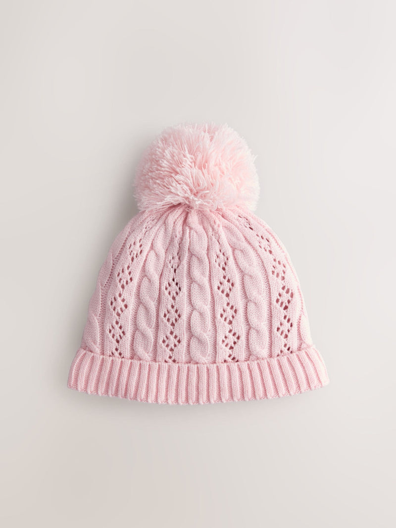 Pink Pointelle Cable Knitted Pom Hat - British product
