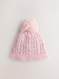 Pink Pointelle Cable Knitted Pom Hat - British product