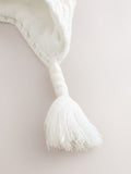 White knitted baby trapper hat double pom, imported from the UK