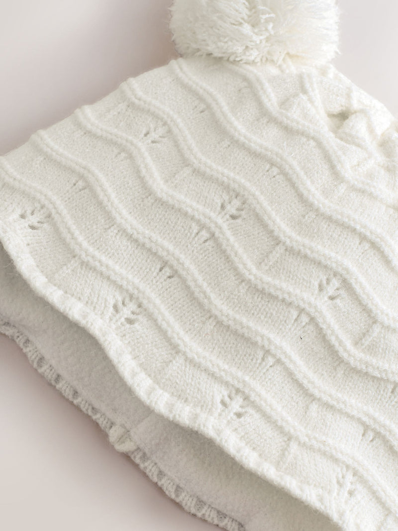 White knitted baby trapper hat double pom, imported from the UK