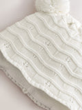 White knitted baby trapper hat double pom, imported from the UK