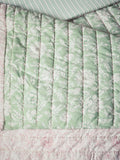 Pale pink floral woodblock quilted bedspread, imported from the UK