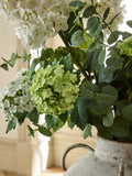 Artificial hydrangea arrangement white extra large in metal pot, imported from the UK
