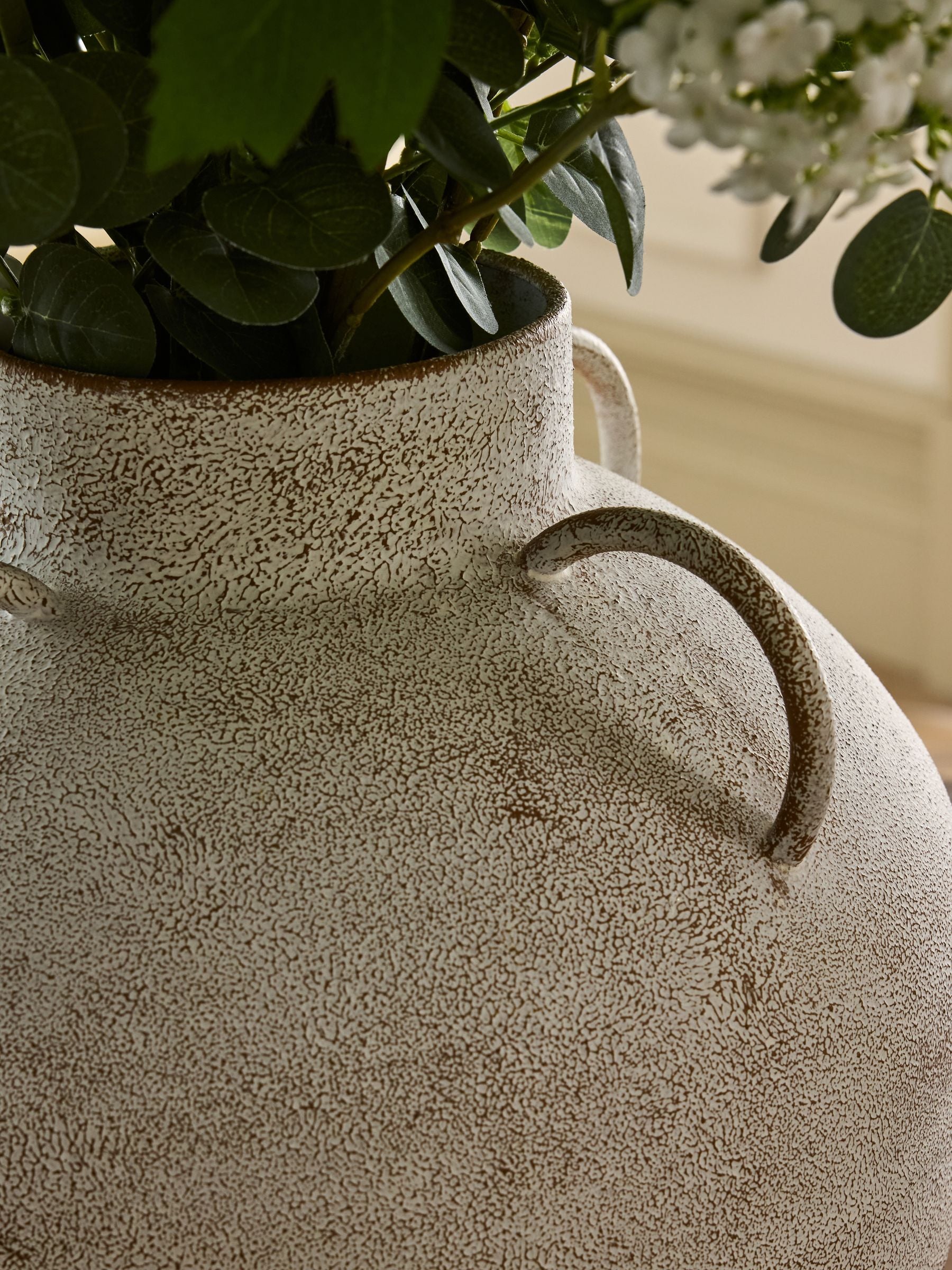 Artificial hydrangea arrangement white extra large in metal pot, imported from the UK