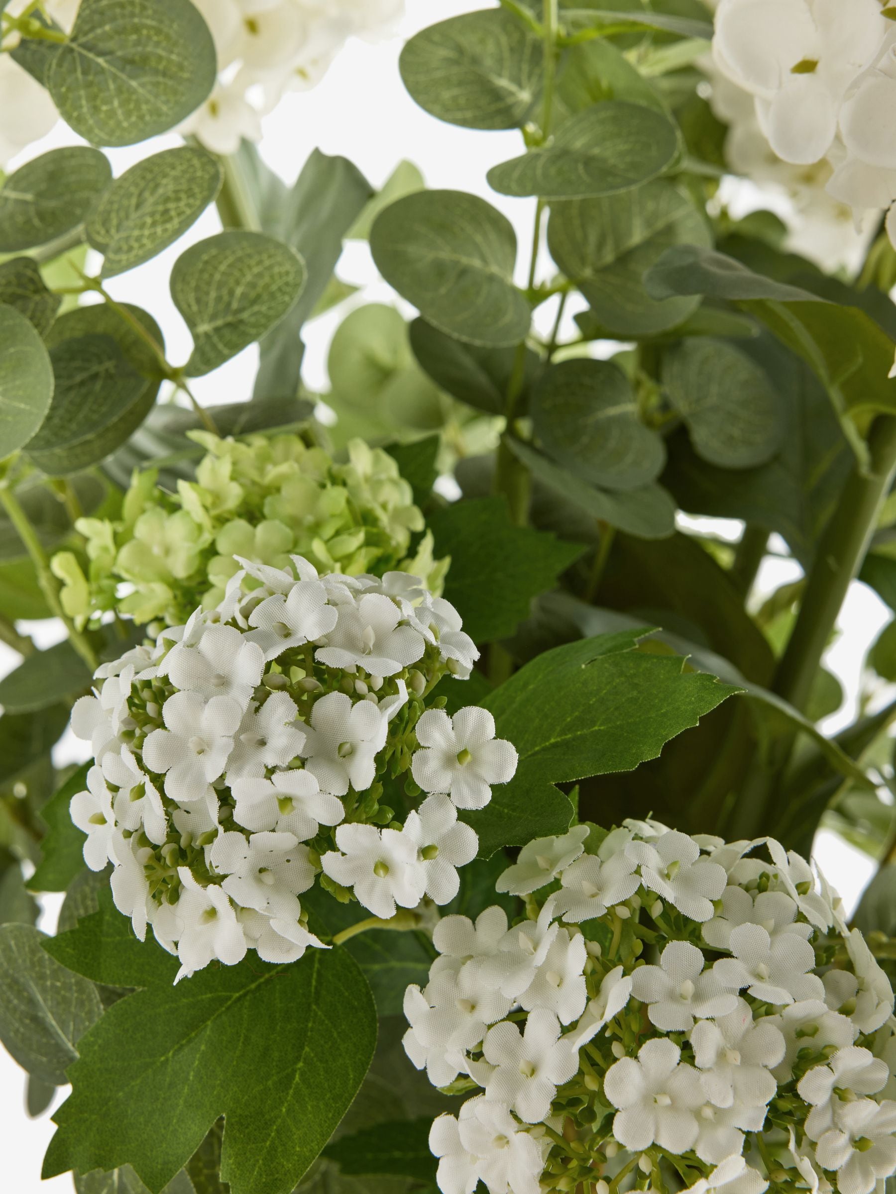 Artificial hydrangea arrangement white extra large in metal pot, imported from the UK