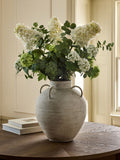 Artificial hydrangea arrangement white extra large in metal pot, imported from the UK