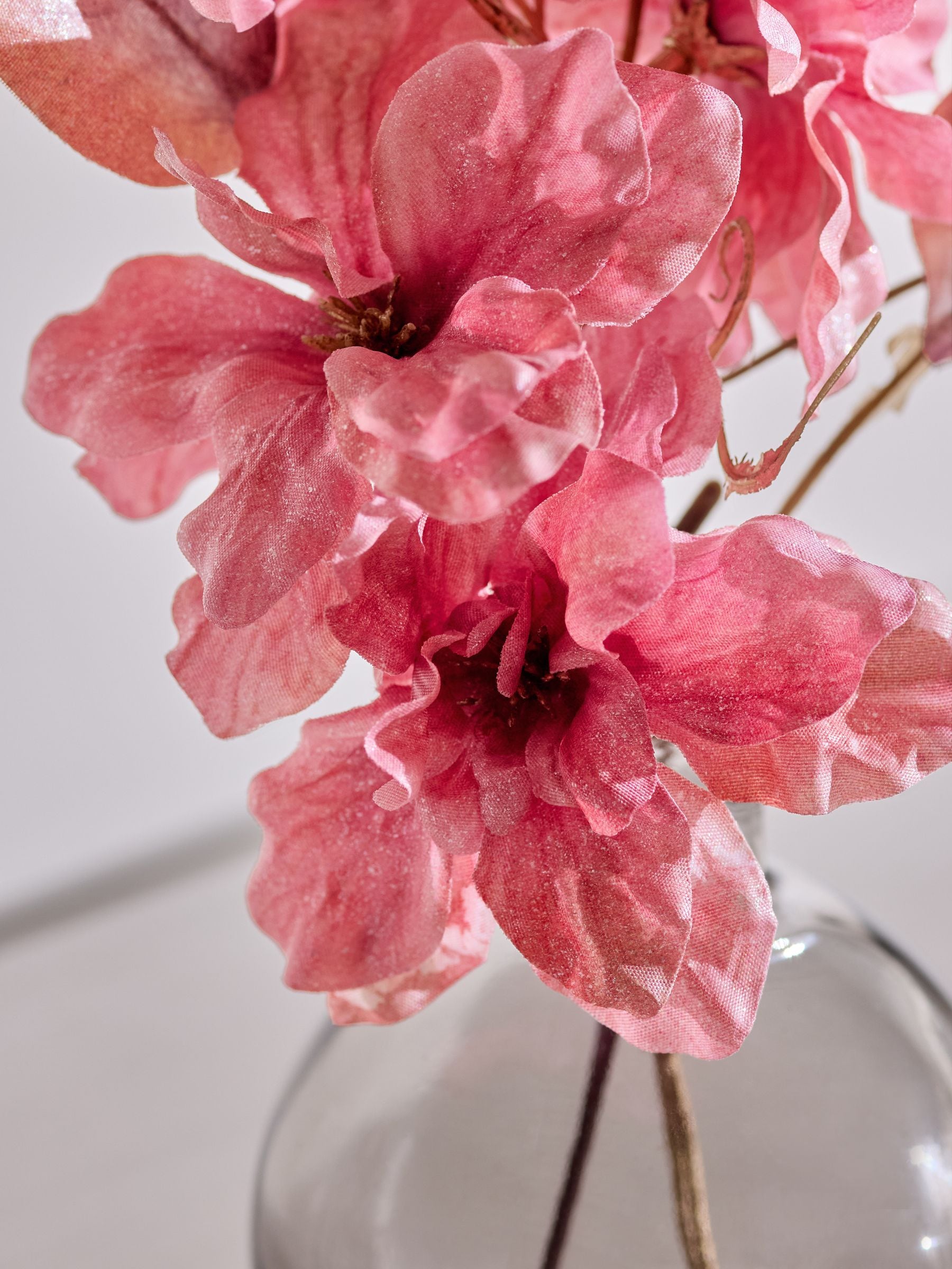 Metallic Pink Artificial Azalea Arrangement in Glass Vase 20cm, imported from the UK