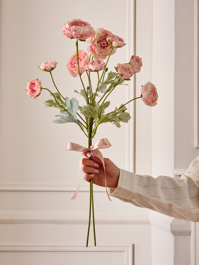 Rosa kunstig ranunkel (2 stilker)