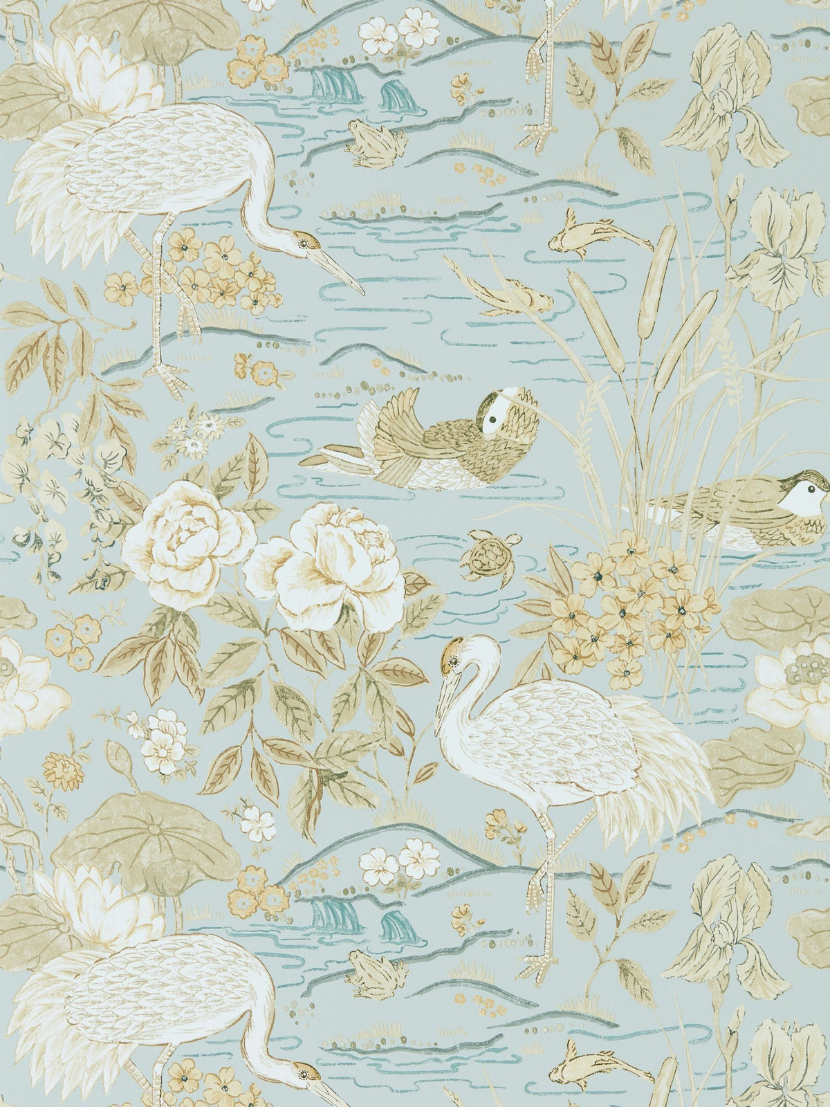 Sanderson wallpaper sample Sky Honey Crane Frog, imported from the UK