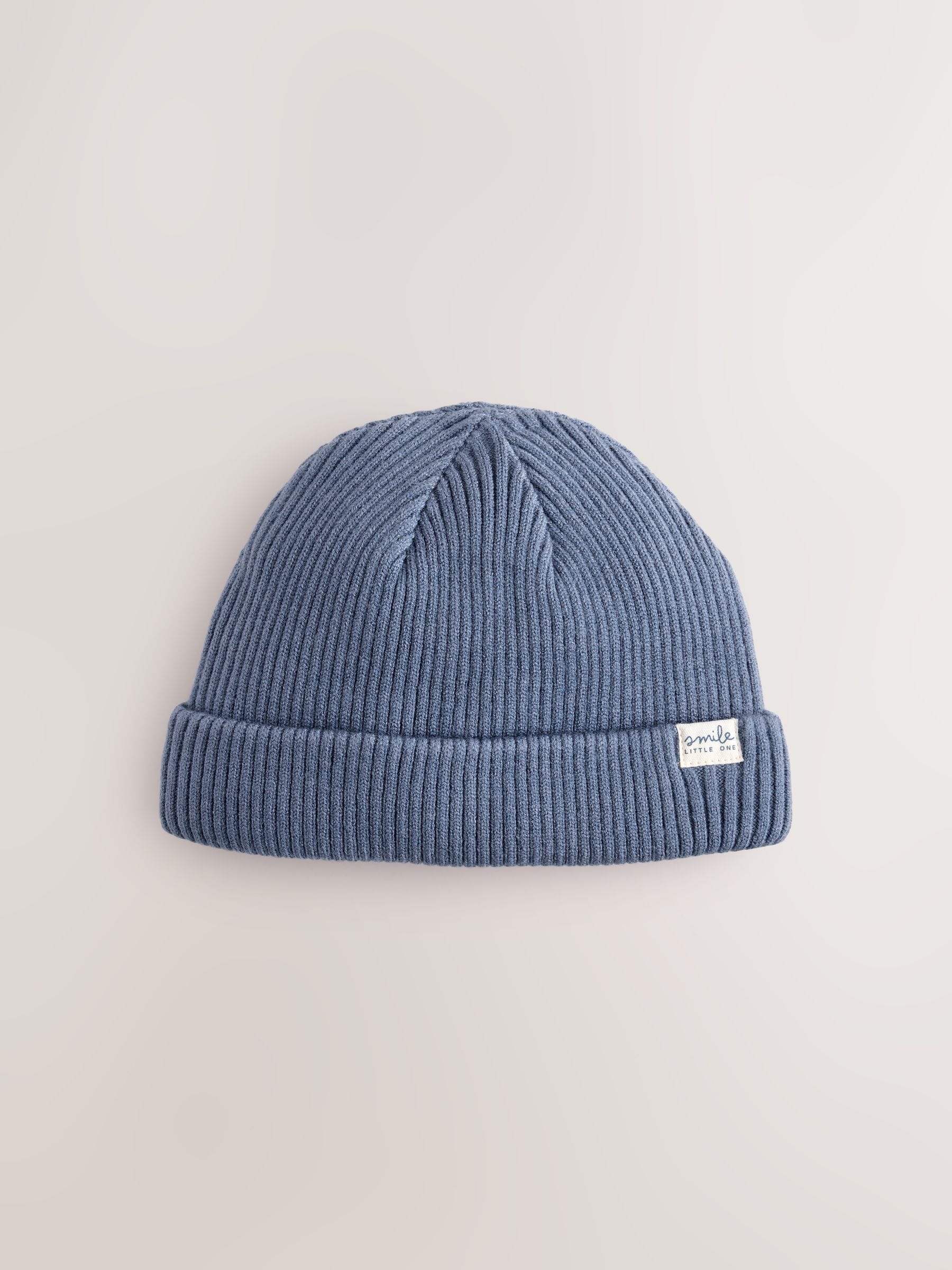 Blue knitted baby beanie hats 2 pack soft, UK version