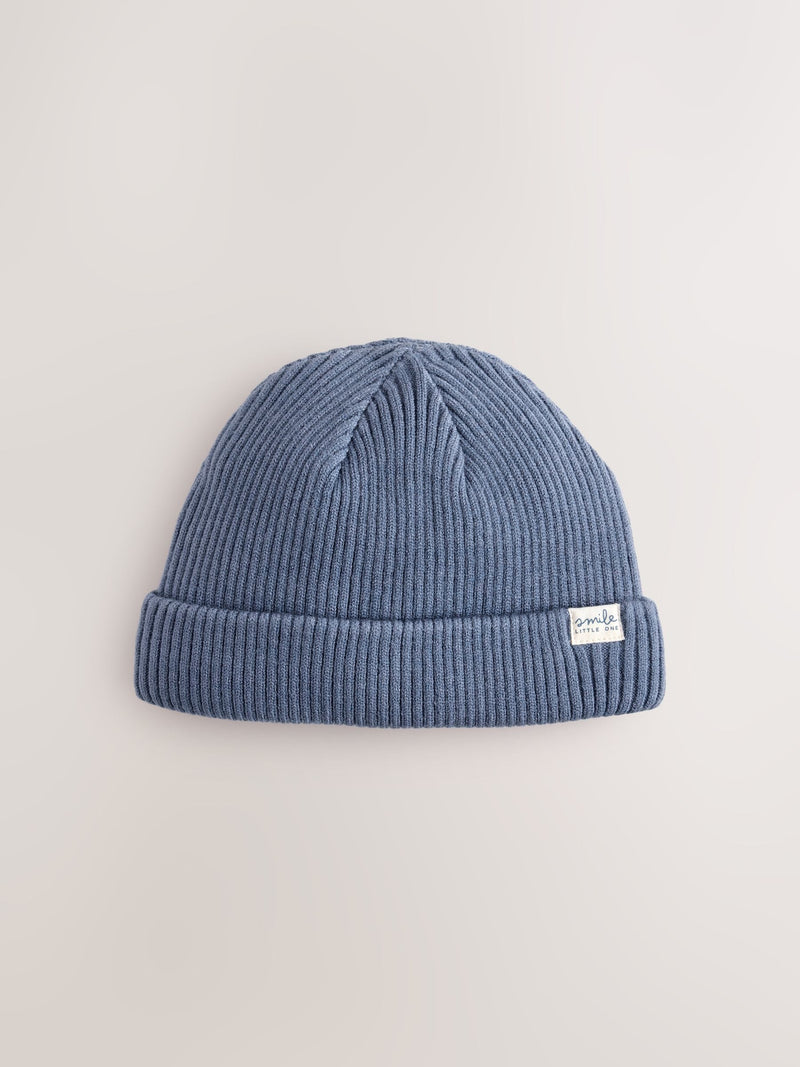 Blue knitted baby beanie hats 2 pack soft, UK version