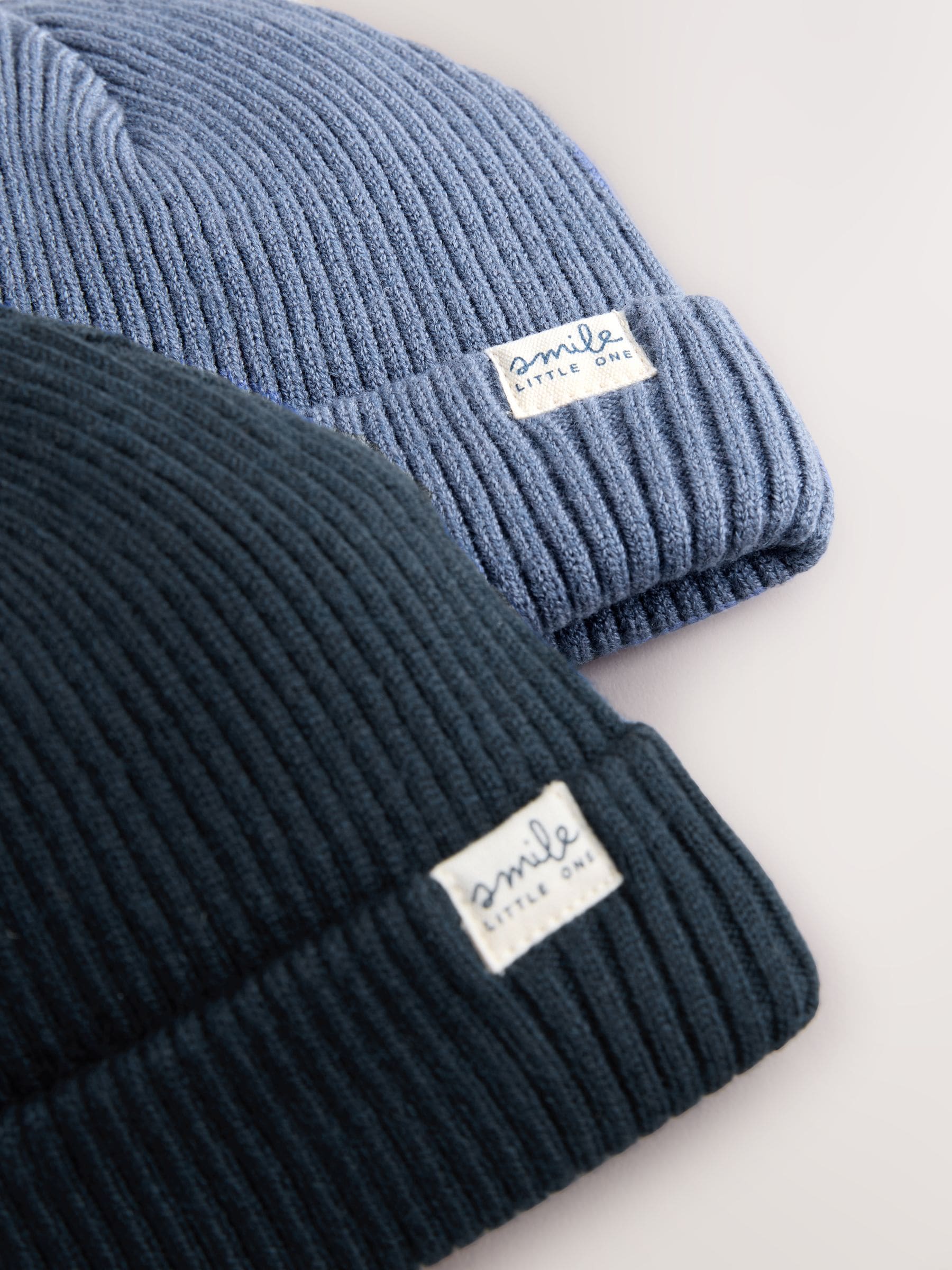 Blue knitted baby beanie hats 2 pack soft, UK version