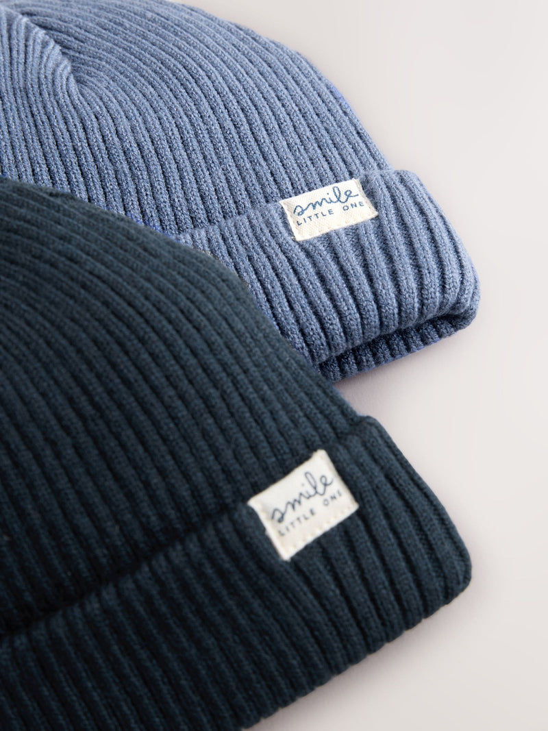 Blue knitted baby beanie hats 2 pack soft, UK version