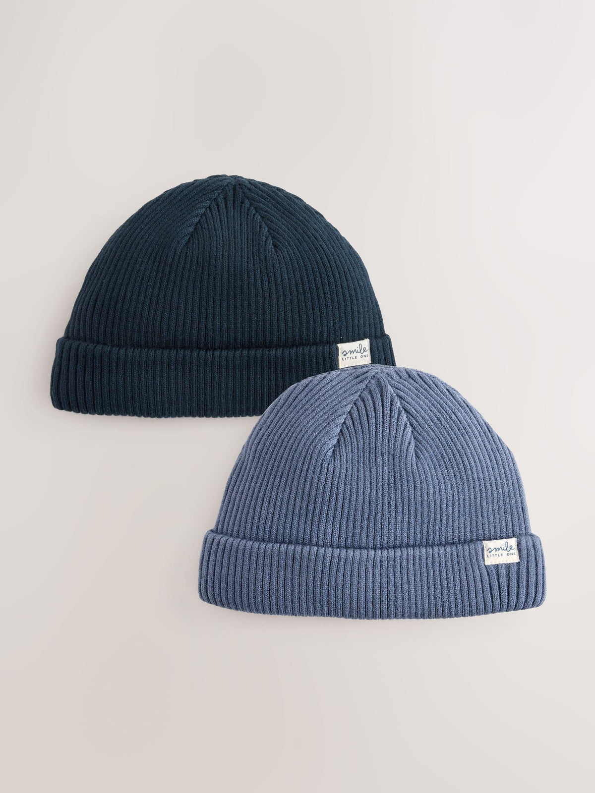 Blue knitted baby beanie hats 2 pack soft, UK version