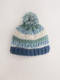 Green/Blue Baby Knitted Hat With Pom (0mths-2yrs)