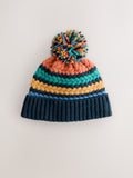 Bright cable stitched baby knitted hat with pom (British brand)