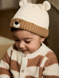 Brown Bear Face ribbed baby beanie hat from a British brand