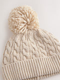 Cream knitted cable pom beanie, UK version