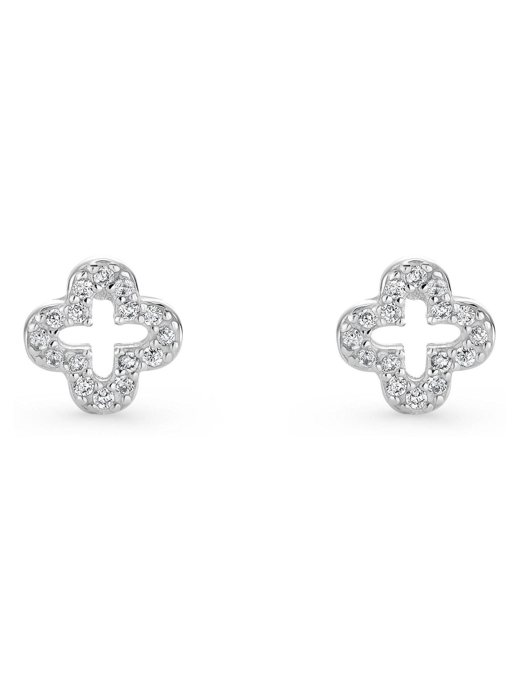 Beaverbrooks sterling silver cubic zirconia clover stud earrings - British product