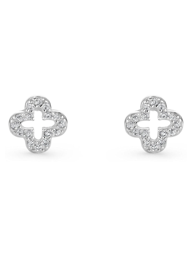 Beaverbrooks sterling silver cubic zirconia clover stud earrings - British product